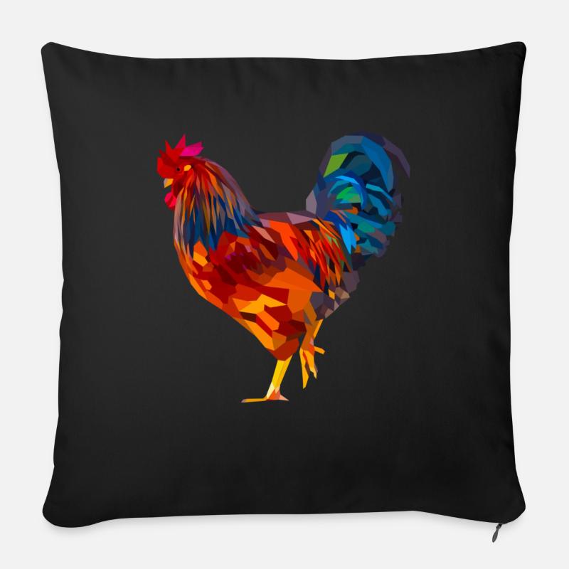 Coq polygone, coloré - Coussin et housse de 45 x 45 cm - noir