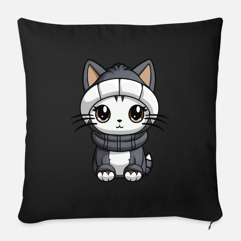 Katze Winter Tier Niedlich Comic - Sofakissen mit Füllung 45 x 45 cm - Schwarz