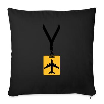 badge ligne avion avion mouche pilote vol voyage j - Coussin et housse de 45 x 45 cm - noir - Devant