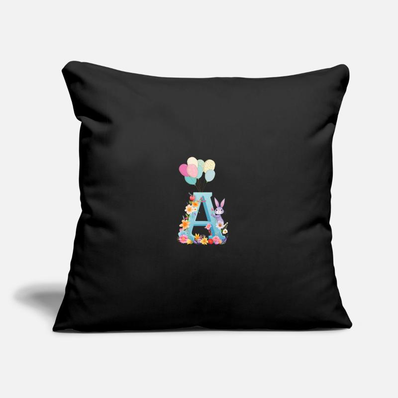 Lettre A, Monogramme, Fleurs, Lapin Coussin et housse de 45 x 45 cm