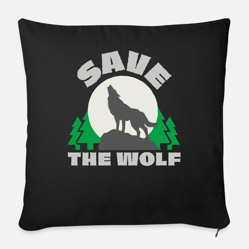 Rettet den Wolf, Save The Wolf Tierschutz Geschenk - Sofakissen mit Füllung 45 x 45 cm - Schwarz
