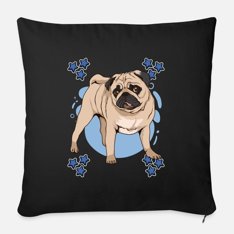 Mops Pug Blue Design - Coussin et housse de 45 x 45 cm - noir
