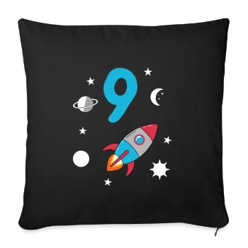 Fusée et espace du 9e anniversaire - Coussin et housse de 45 x 45 cm - noir - Devant