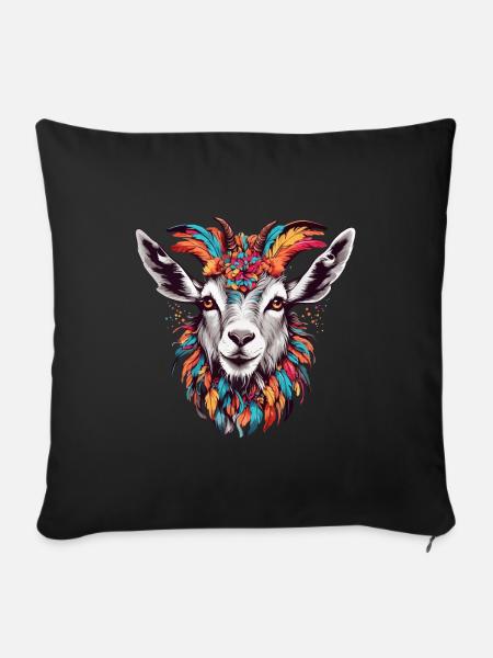 Ziege mit buntem Federschmuck - Sofakissen mit Füllung 45 x 45 cm - Schwarz