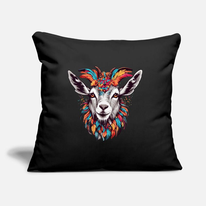 Chèvre avec coiffe de plumes colorées Coussin et housse de 45 x 45 cm