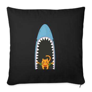 Chat mangeur de requins - Coussin et housse de 45 x 45 cm - noir - Devant