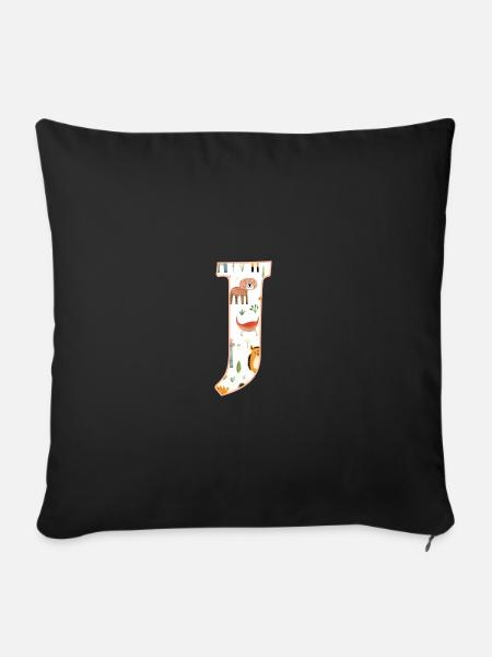 Buchstabe J, Monogramm, Tiermuster - Sofakissen mit Füllung 45 x 45 cm - Schwarz