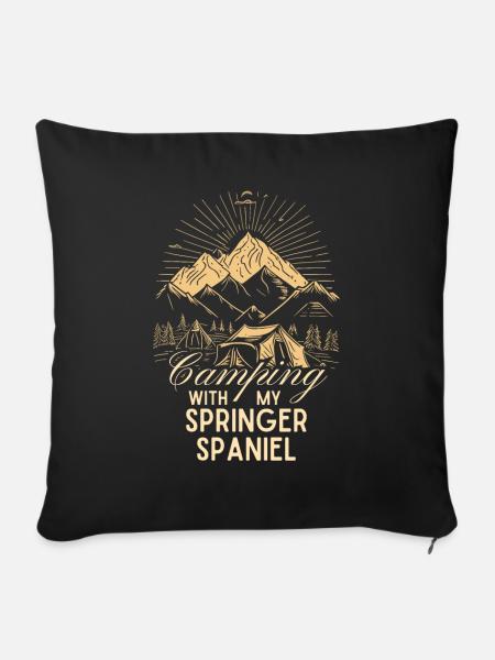 Springer Spaniel Camping - Sofakissen mit Füllung 45 x 45 cm - Schwarz