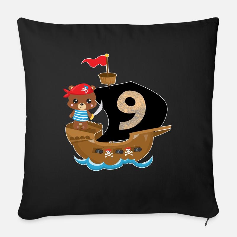 Cadeau pirate anniversaire 9 ans - Coussin et housse de 45 x 45 cm - noir