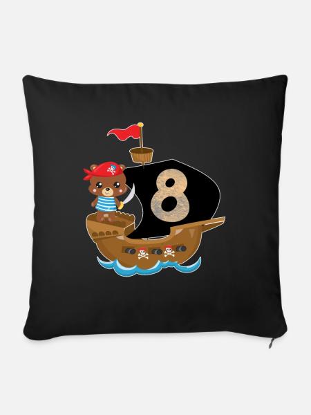 Geburtstag 8 Jahre Piraten Geschenk - Sofakissen mit Füllung 45 x 45 cm - Schwarz
