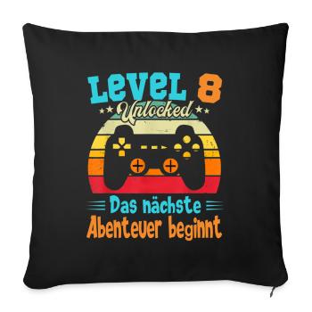 Gamer 8. Geburtstag Geburtstagsshirt Level 8 Jahre - Sofakissen mit Füllung 45 x 45 cm - Schwarz - Vorne
