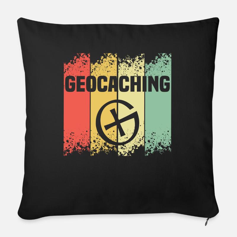 Retro Geocaching Lustiger Geocache - Sofakissen mit Füllung 45 x 45 cm - Schwarz