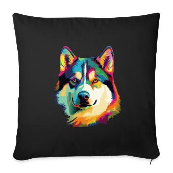 Husky Chien coloré - Coussin et housse de 45 x 45 cm - noir - Devant