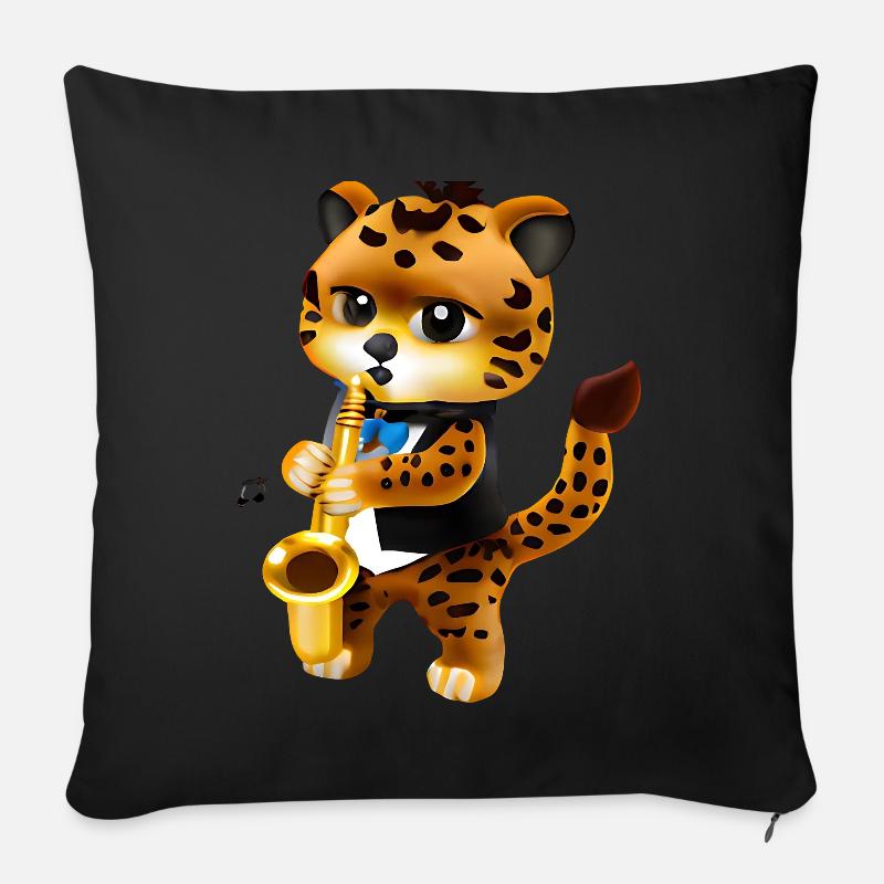 Leopard mit Saxophon - Sofakissen mit Füllung 45 x 45 cm - Schwarz