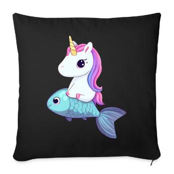 La licorne monte sur le poisson - Coussin et housse de 45 x 45 cm - noir - Devant