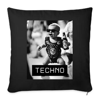 Rave Baby Deluxe: Feierndes Techno Baby mit Bier - Sofakissen mit Füllung 45 x 45 cm - Schwarz - Vorne