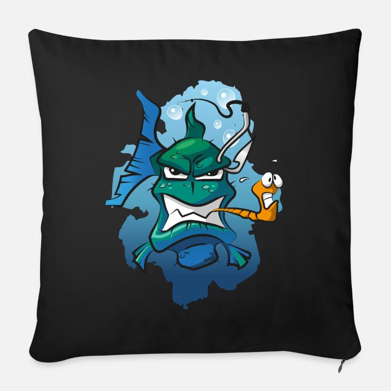 Funny Fish Predatory Fish for Anglers - Sofa pillow with filling 45cm x 45cm - black