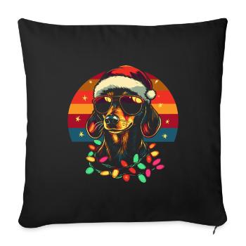 Dackel mit Weihnachtsmütze und Sonnenbrille - Sofakissen mit Füllung 45 x 45 cm - Schwarz - Vorne