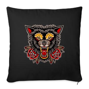 Tatouage traditionnel Loup en colère - Coussin et housse de 45 x 45 cm - noir - Devant