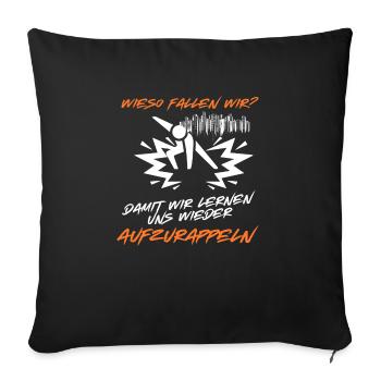 Superhelden-Strichmännchen-Pose-Druck - "Warum fallen wir?" - Sofakissen mit Füllung 45 x 45 cm - Schwarz - Vorne