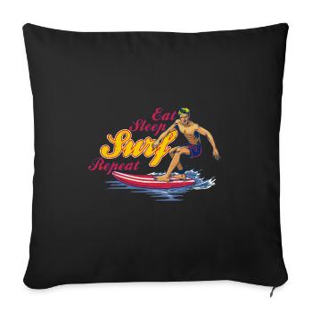 Eat Sleep Surf Repeat Cool cadeau pour les surfeurs - Coussin et housse de 45 x 45 cm - noir - Devant
