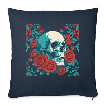 retro skull with red roses design - Sofa pillow with filling 45cm x 45cm - navy - Front