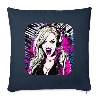 Cool Music Girl avec des écouteurs en Pink Rock Pop - Coussin et housse de 45 x 45 cm - bleu marine - Devant