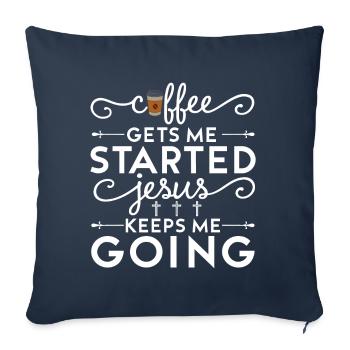 Le café me fait avancer, Jésus me fait avancer - Coussin et housse de 45 x 45 cm - bleu marine - Devant