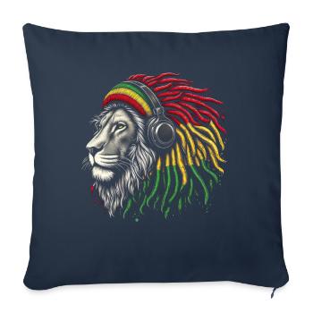 Lion jamaïcain Reggae Root Lion Judah Rasta - Coussin et housse de 45 x 45 cm - bleu marine - Devant