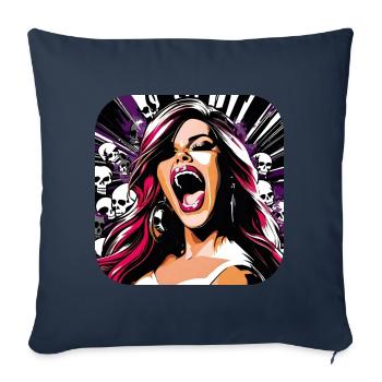 Cool fille hurlante en crânes noirs roses - Coussin et housse de 45 x 45 cm - bleu marine - Devant