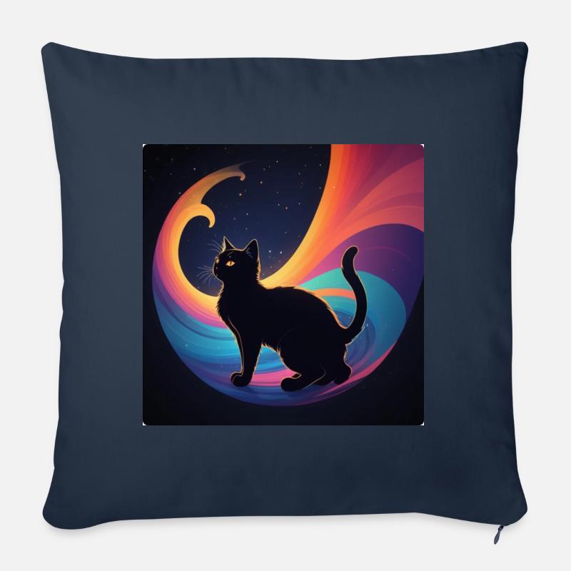 Schwarze Katze vor Regenbogenfarben - Sofakissen mit Füllung 45 x 45 cm - Navy