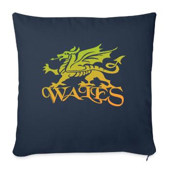 Pays de Galles « Y Ddraig Goch » Dragon - Coussin et housse de 45 x 45 cm - bleu marine - Devant