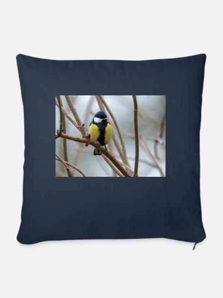 Kohlmeise auf Ast - Sofakissen mit Füllung 45 x 45 cm - Navy
