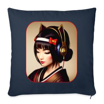 Geisha moderne avec écouteurs - Coussin et housse de 45 x 45 cm - bleu marine - Devant