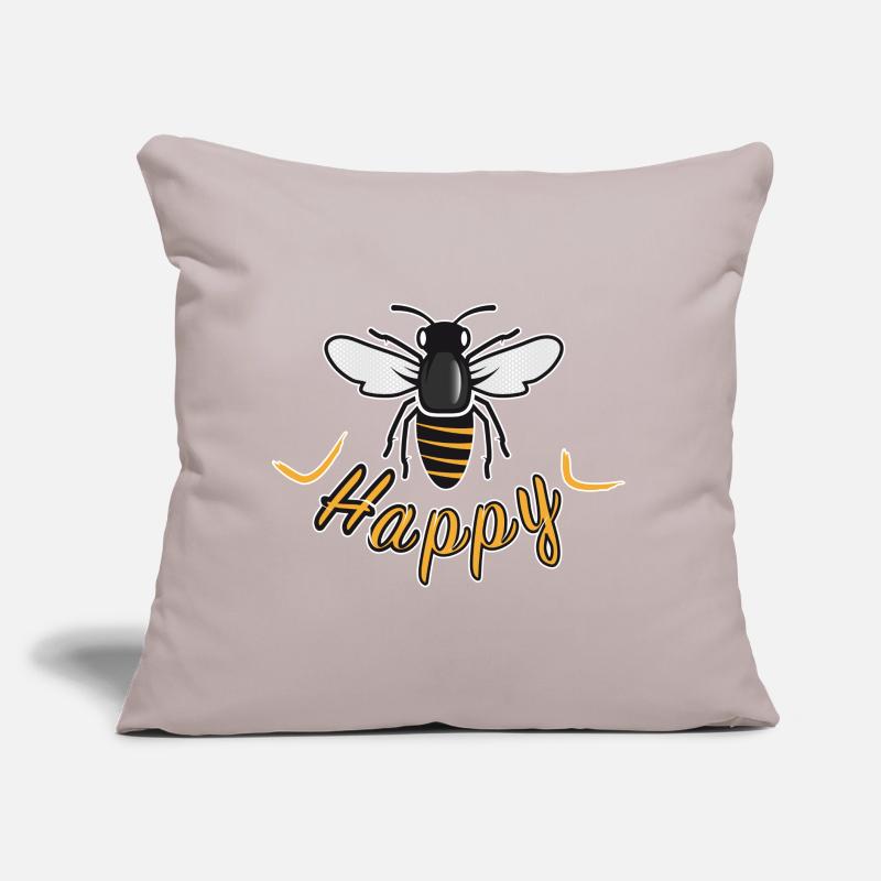 Abeille heureuse avec l’inscription « Happy » Coussin et housse de 45 x 45 cm