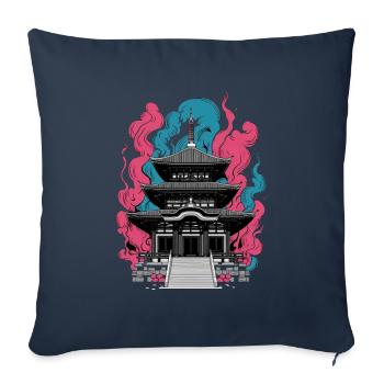 Le temple s’élève des nuages - Coussin et housse de 45 x 45 cm - bleu marine - Devant