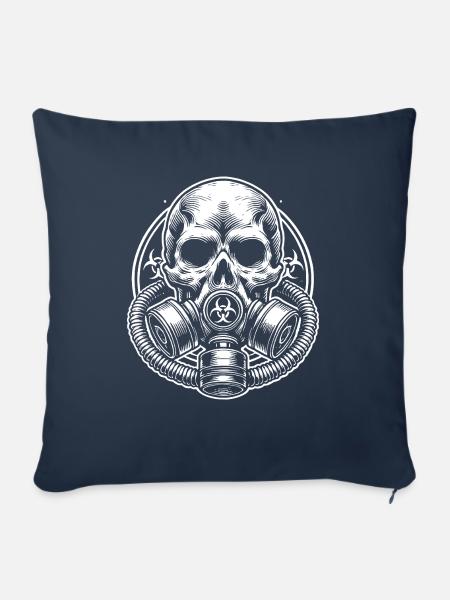 Schädel mit Gasmaske. - Sofakissen mit Füllung 45 x 45 cm - Navy
