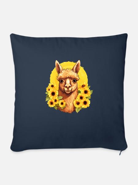 Alpaka mit Sonnenblumen - Sofakissen mit Füllung 45 x 45 cm - Navy