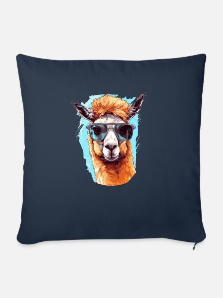 Alpaka mit Sonnenbrille - Sofakissen mit Füllung 45 x 45 cm - Navy