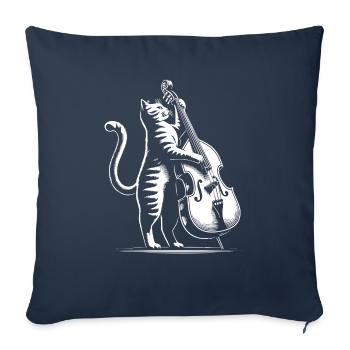 Cat joue de la contrebasse - Coussin et housse de 45 x 45 cm - bleu marine - Devant