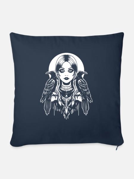 Gothic-Mädchen mit Raben - Sofakissen mit Füllung 45 x 45 cm - Navy