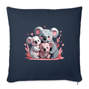 Trois koalas mignons - famille koala - Coussin et housse de 45 x 45 cm - bleu marine - Devant