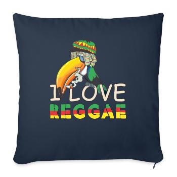 J’aime le reggae Jamaïque Rasta Toucans Oiseau Perroquet - Coussin et housse de 45 x 45 cm - bleu marine - Devant