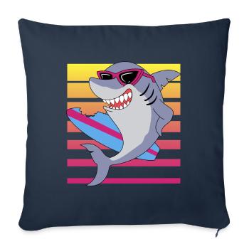 Planche de surf requin, design de surfeur amusant - Coussin et housse de 45 x 45 cm - bleu marine - Devant