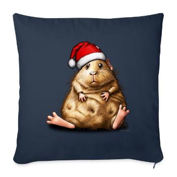 Cochon d'Inde avec Bonnet de Noel - Coussin et housse de 45 x 45 cm - bleu marine - Devant
