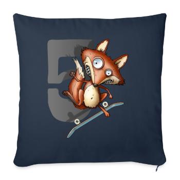 5e anniversaire patineur renard 5 ans - Coussin et housse de 45 x 45 cm - bleu marine - Devant