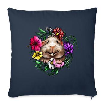 Glatthaar Meerschweinchen mit bunten Blumen - Sofakissen mit Füllung 45 x 45 cm - Navy - Vorne