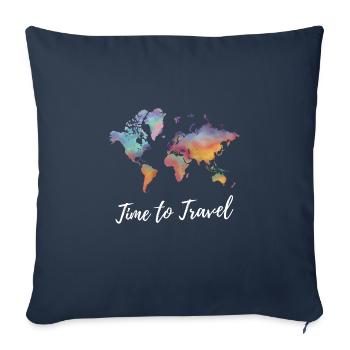 Heure de voyager Fernweh Weltkarte Batik Weltreise - Coussin et housse de 45 x 45 cm - bleu marine - Devant