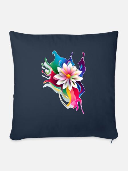 Farbenfrohes Thai-Blumenmotiv - Sofakissen mit Füllung 45 x 45 cm - Navy