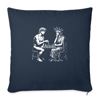David joue aux échecs avec la Statue de la Liberté - Coussin et housse de 45 x 45 cm - bleu marine - Devant